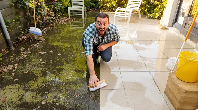 Terrasse verte et glissante : cet ingrédient de cuisine à 50 centimes la nettoie en 1 h sans Karcher Terrasse verte et glissante : cet ingrédient de cuisine à 50 centimes la nettoie en 1 h sans Karcher